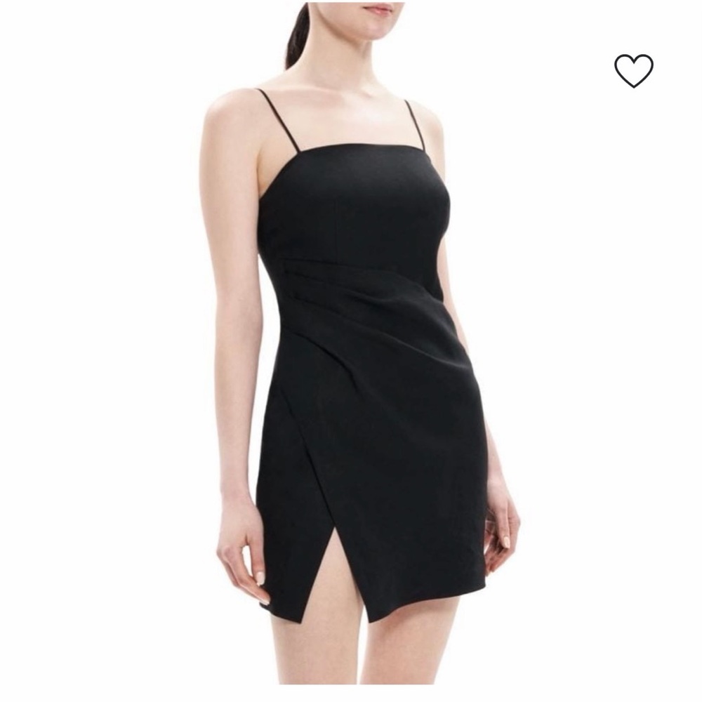 Theory Black Linen Slip Mini Dress Spaghetti Strap Slit Size 8 NWT